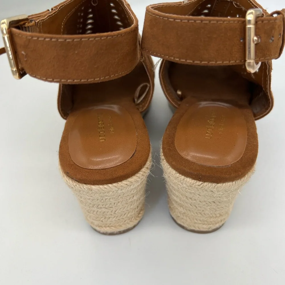 Liz Claiborne Tan Suede Perforated Espadrille Wedge Sandals